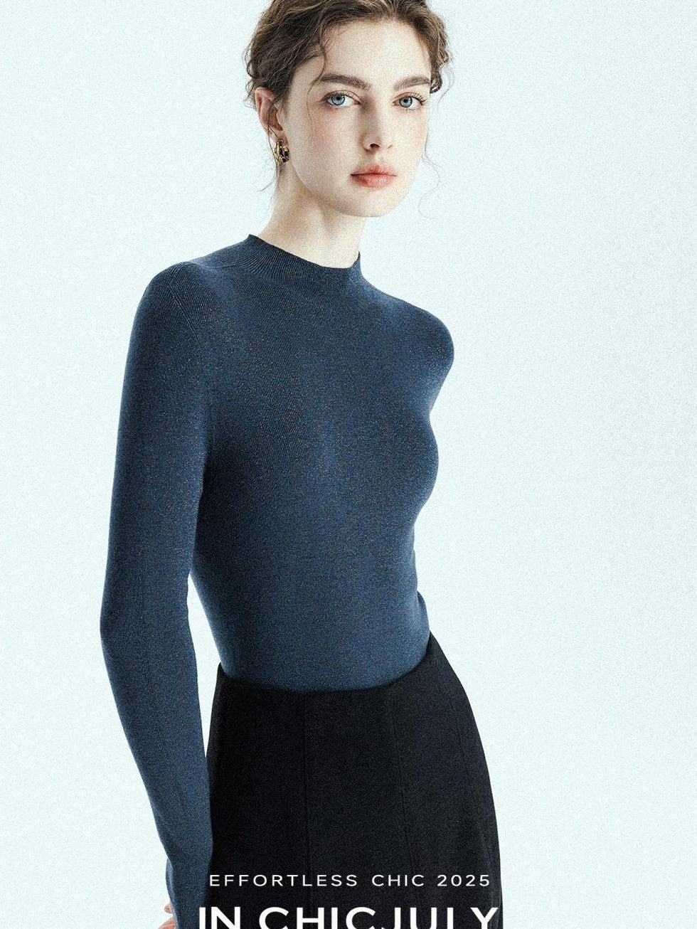 chicjuly Glitter Twin Star Minimal High Neck Women's Wool Long Sleeve T-shirts