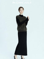 chicjuly Glitter Twin Star Minimal High Neck Women's Wool Long Sleeve T-shirts