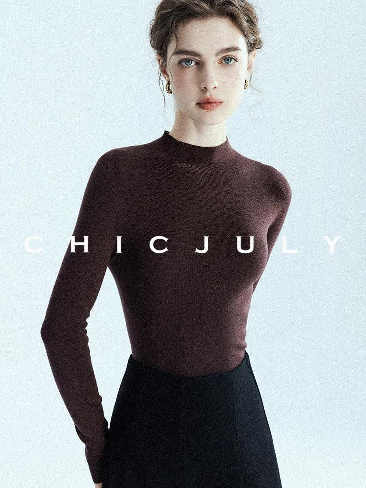 chicjuly Glitter Twin Star Minimal High Neck Women's Wool Long Sleeve T-shirts
