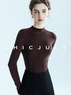 chicjuly Glitter Twin Star Minimal High Neck Women's Wool Long Sleeve T-shirts