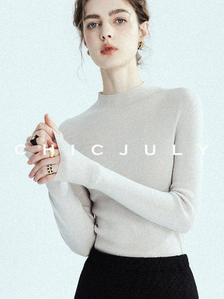 chicjuly Glitter Twin Star Minimal High Neck Women's Wool Long Sleeve T-shirts