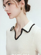 chicjuly Hand Knit Henley Collar Women's Linen Wool Short Sleeve T-shirts