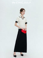chicjuly Hand Knit Henley Collar Women's Linen Wool Short Sleeve T-shirts