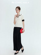 chicjuly Hand Knit Henley Collar Women's Linen Wool Short Sleeve T-shirts