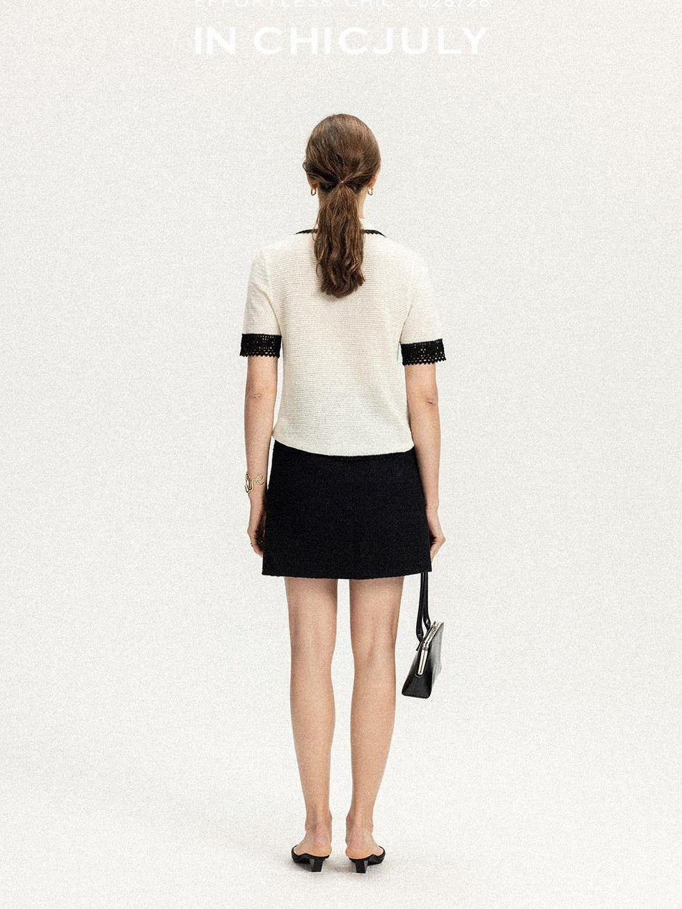 chicjuly Hand Knit Henley Collar Women's Linen Wool Short Sleeve T-shirts