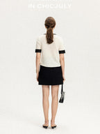 chicjuly Hand Knit Henley Collar Women's Linen Wool Short Sleeve T-shirts