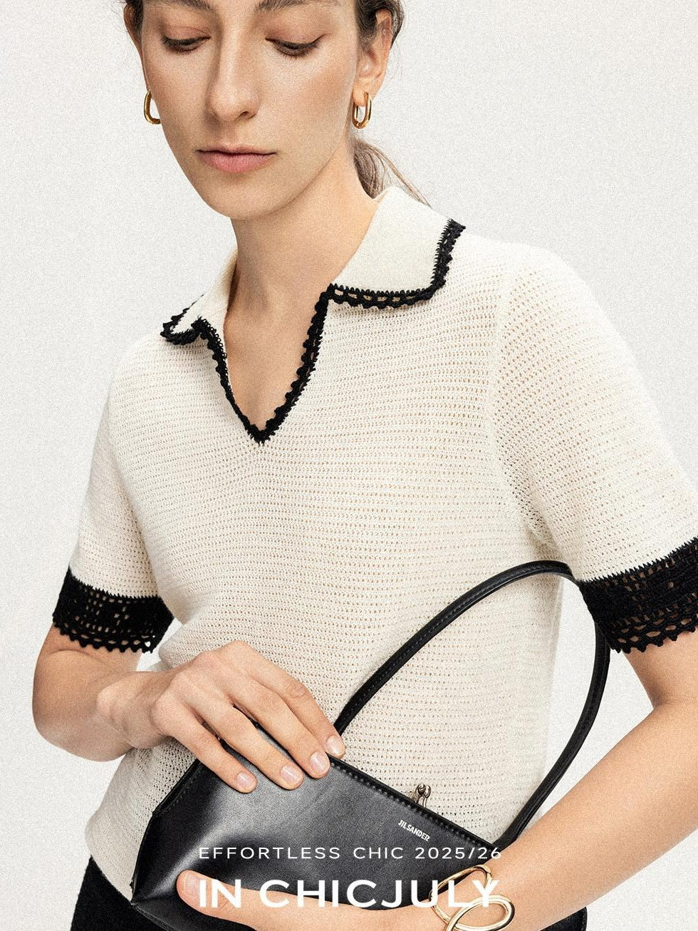 chicjuly Hand Knit Henley Collar Women's Linen Wool Short Sleeve T-shirts