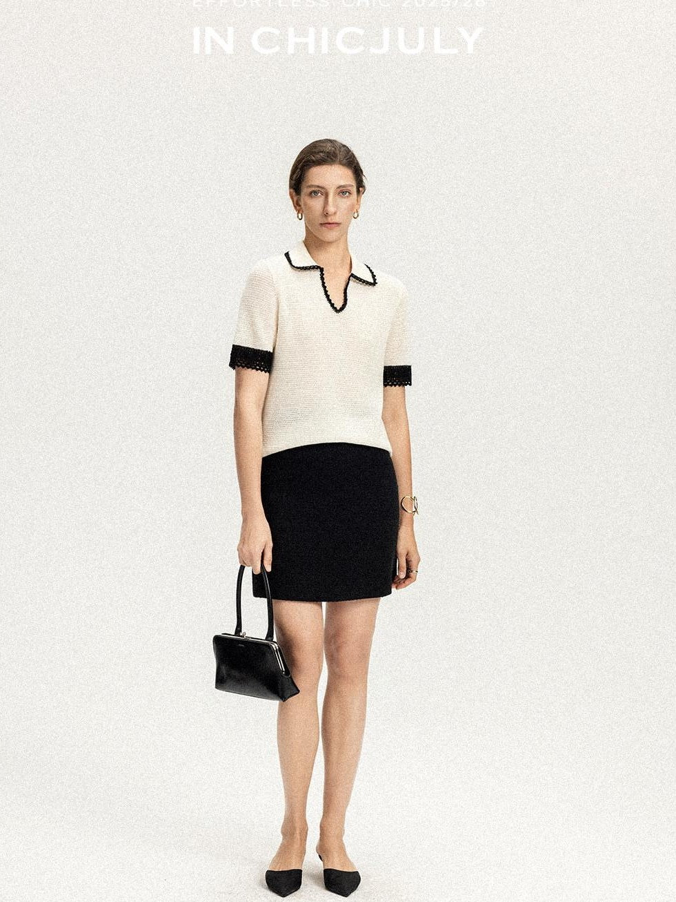 chicjuly Hand Knit Henley Collar Women's Linen Wool Short Sleeve T-shirts