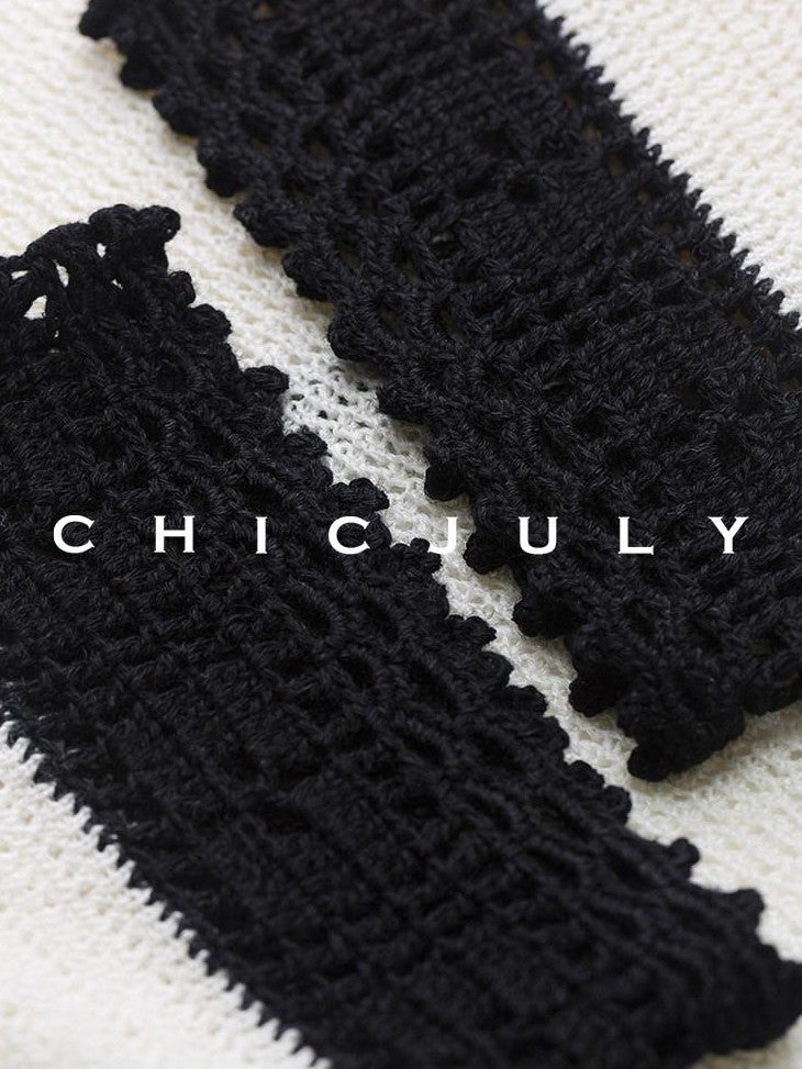 chicjuly Hand Knit Henley Collar Women's Linen Wool Short Sleeve T-shirts