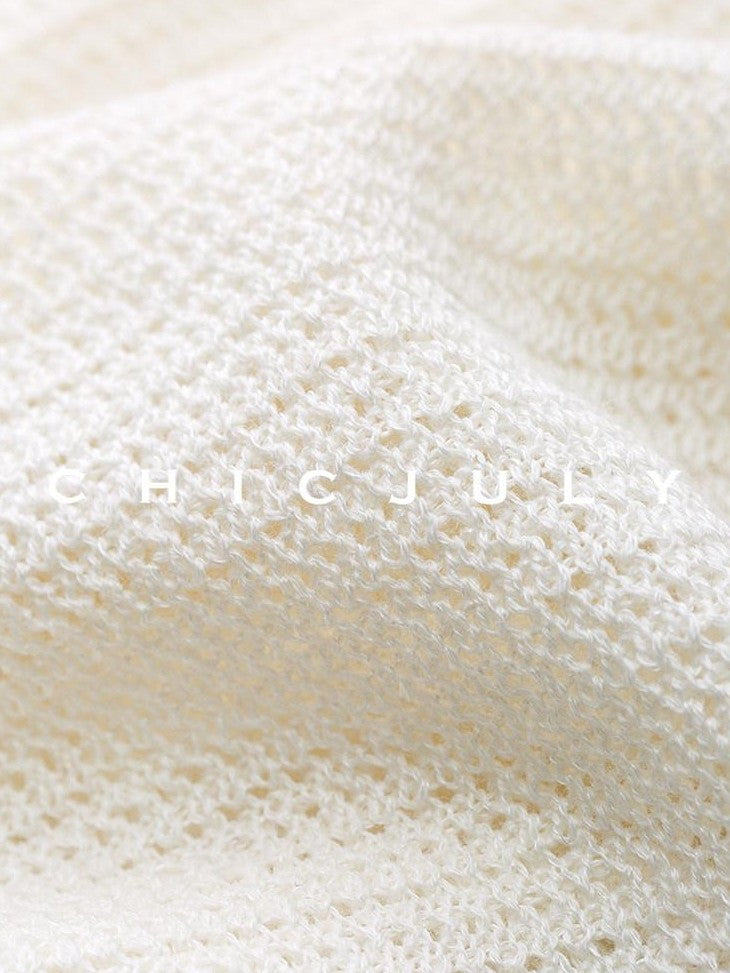 chicjuly Hand Knit Henley Collar Women's Linen Wool Short Sleeve T-shirts