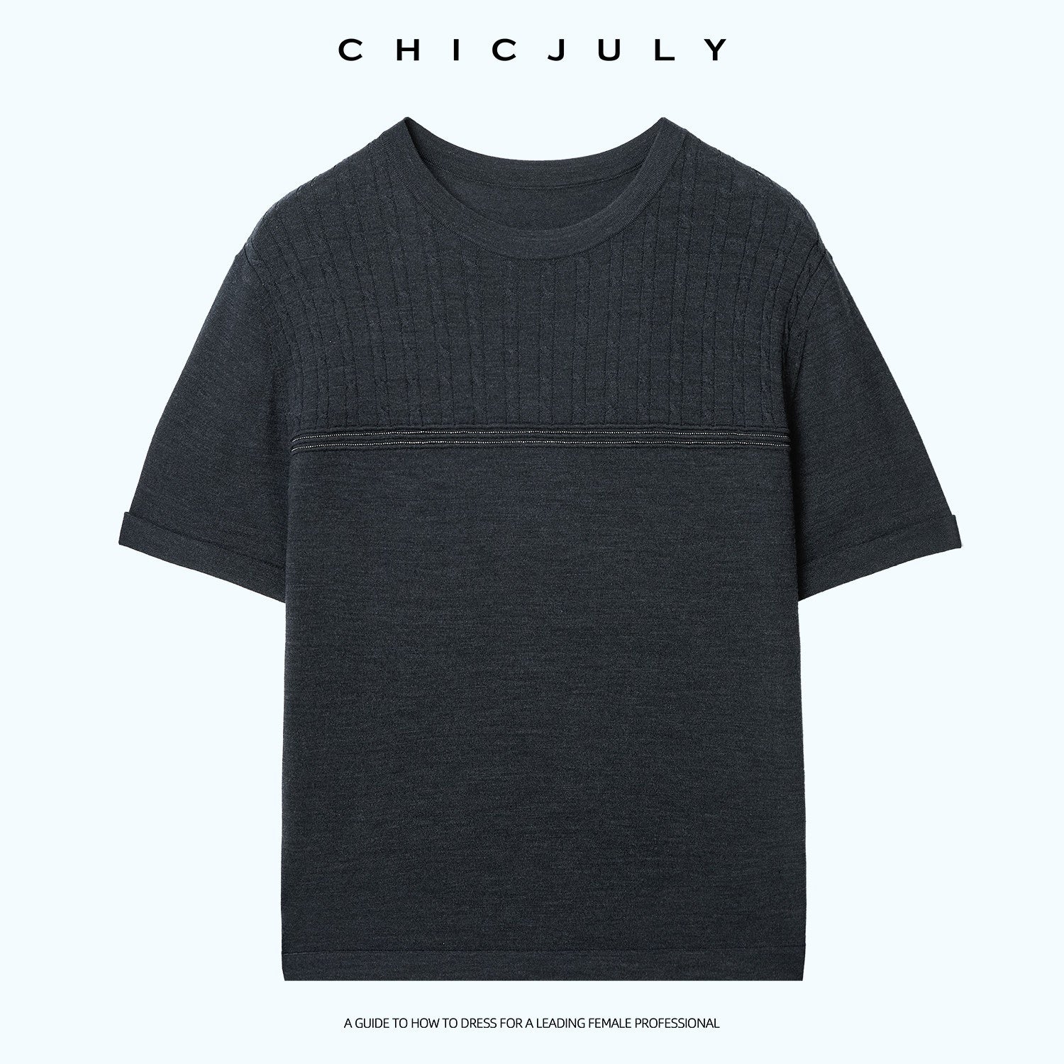 chicjuly Handcrafted Beaded Cable Knit Women's Mulberry Silk Wool Short Sleeve T-shirts 1038194601127