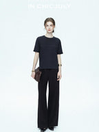 chicjuly Handcrafted Beaded Cable Knit Women's Mulberry Silk Wool Short Sleeve T-shirts