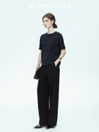 chicjuly Handcrafted Beaded Cable Knit Women's Mulberry Silk Wool Short Sleeve T-shirts