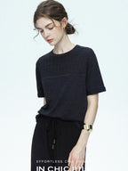 chicjuly Handcrafted Beaded Cable Knit Women's Mulberry Silk Wool Short Sleeve T-shirts