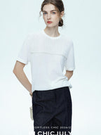 chicjuly Handcrafted Beaded Cable Knit Women's Mulberry Silk Wool Short Sleeve T-shirts