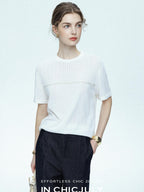chicjuly Handcrafted Beaded Cable Knit Women's Mulberry Silk Wool Short Sleeve T-shirts
