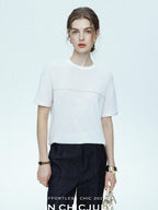 chicjuly Handcrafted Beaded Cable Knit Women's Mulberry Silk Wool Short Sleeve T-shirts