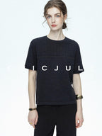 chicjuly Handcrafted Beaded Cable Knit Women's Mulberry Silk Wool Short Sleeve T-shirts