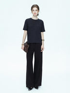 chicjuly Handcrafted Beaded Cable Knit Women's Mulberry Silk Wool Short Sleeve T-shirts
