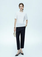 chicjuly Handcrafted Beaded Cable Knit Women's Mulberry Silk Wool Short Sleeve T-shirts