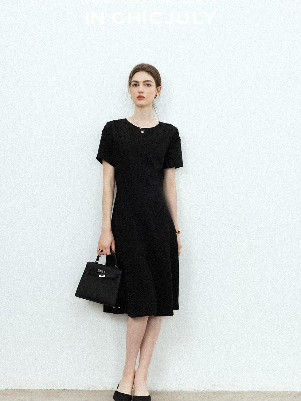 chicjuly Handmade Iris Embroidery Structured Tailoring Women's Acetate Midi Dresses
