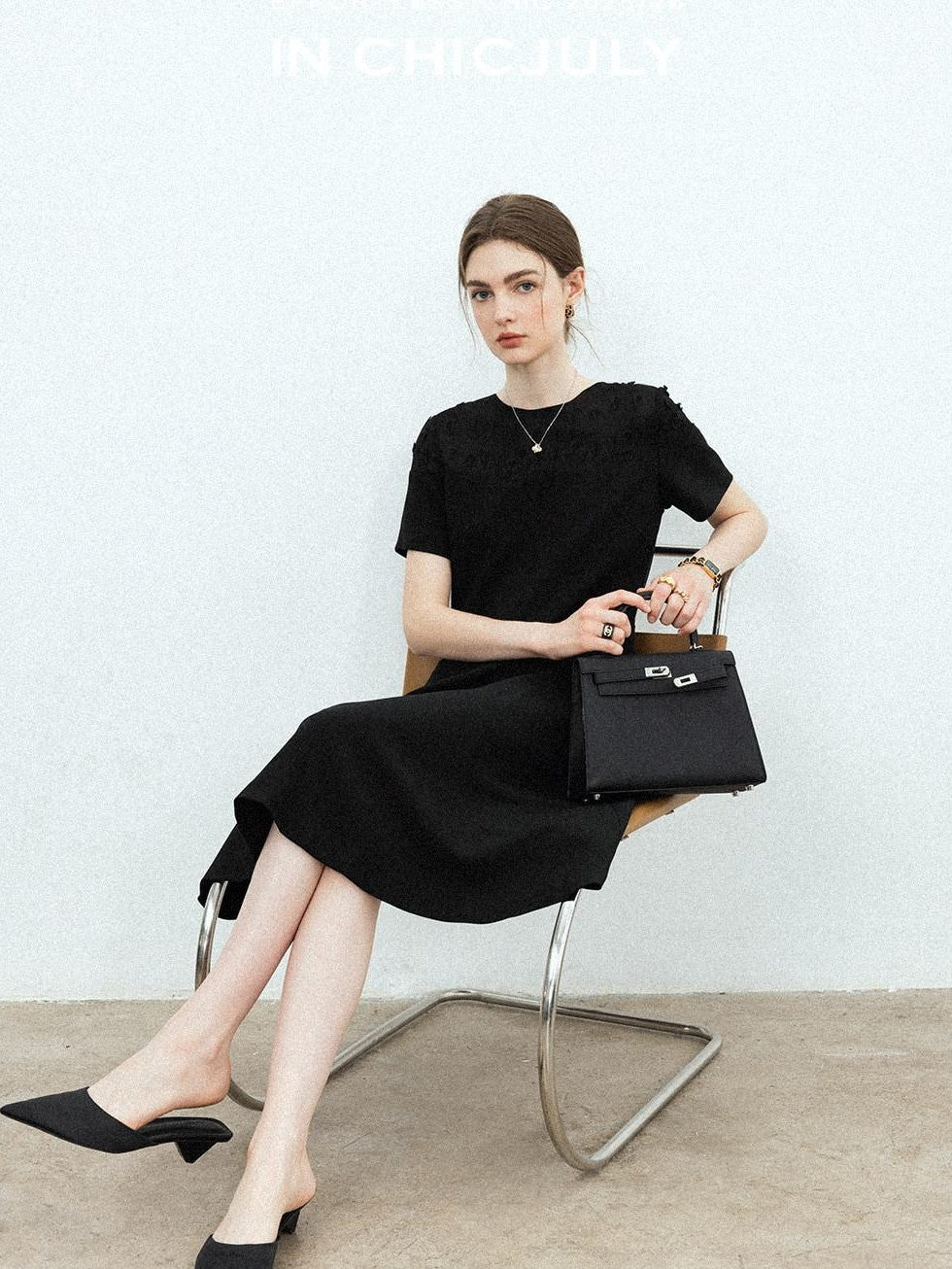 chicjuly Handmade Iris Embroidery Structured Tailoring Women's Acetate Midi Dresses