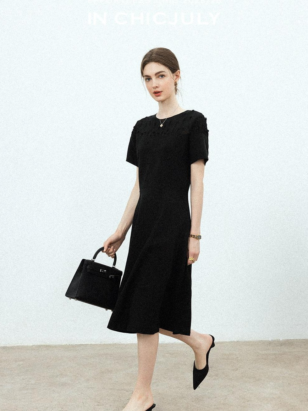 chicjuly Handmade Iris Embroidery Structured Tailoring Women's Acetate Midi Dresses