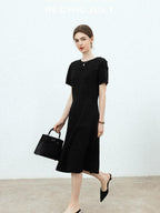 chicjuly Handmade Iris Embroidery Structured Tailoring Women's Acetate Midi Dresses