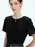 chicjuly Handmade Iris Embroidery Structured Tailoring Women's Acetate Midi Dresses
