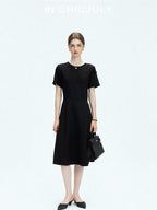 chicjuly Handmade Iris Embroidery Structured Tailoring Women's Acetate Midi Dresses