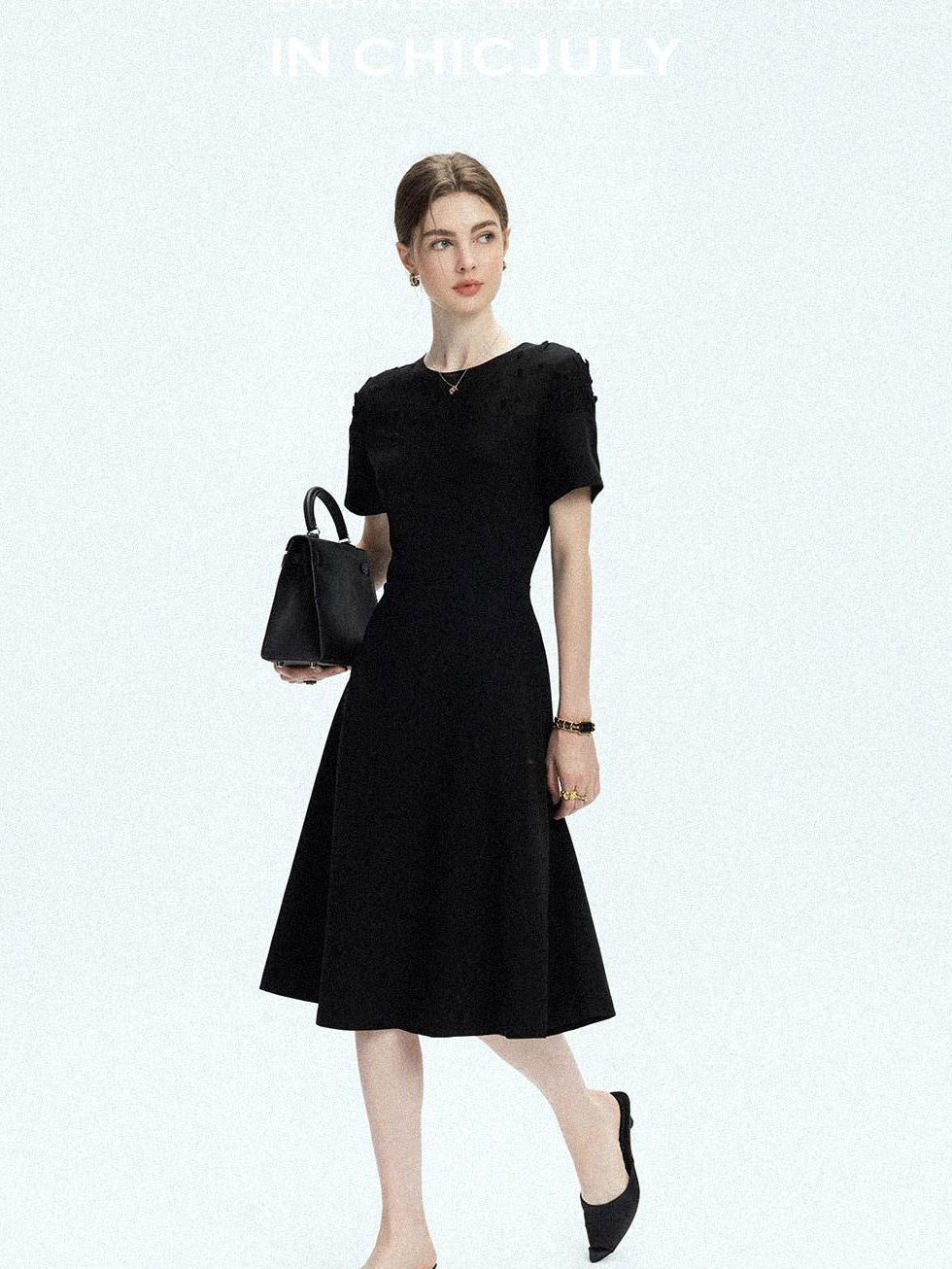 chicjuly Handmade Iris Embroidery Structured Tailoring Women's Acetate Midi Dresses