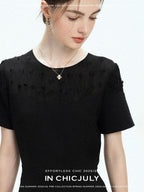 chicjuly Handmade Iris Embroidery Structured Tailoring Women's Acetate Midi Dresses