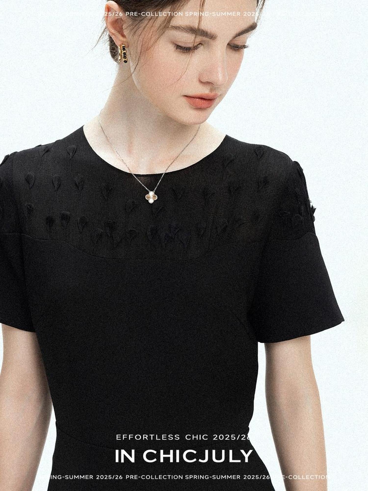 chicjuly Handmade Iris Embroidery Structured Tailoring Women's Acetate Midi Dresses