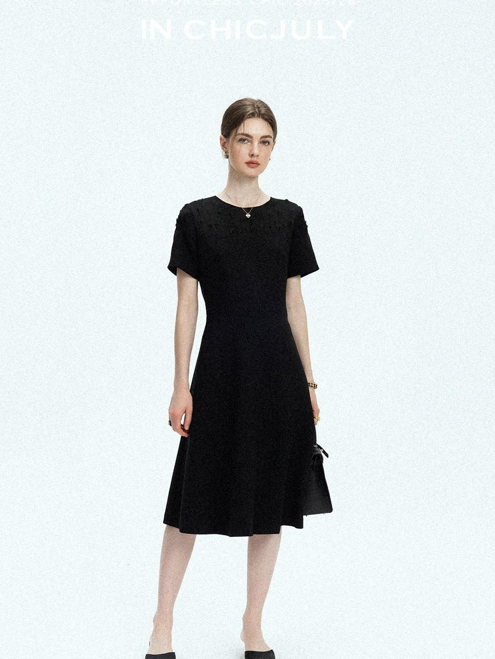 chicjuly Handmade Iris Embroidery Structured Tailoring Women's Acetate Midi Dresses