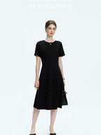 chicjuly Handmade Iris Embroidery Structured Tailoring Women's Acetate Midi Dresses
