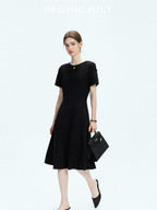 chicjuly Handmade Iris Embroidery Structured Tailoring Women's Acetate Midi Dresses
