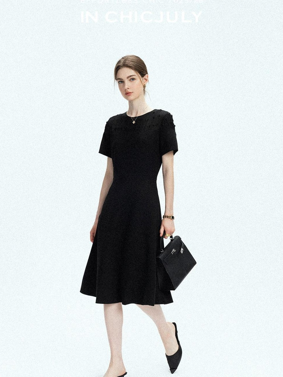 chicjuly Handmade Iris Embroidery Structured Tailoring Women's Acetate Midi Dresses