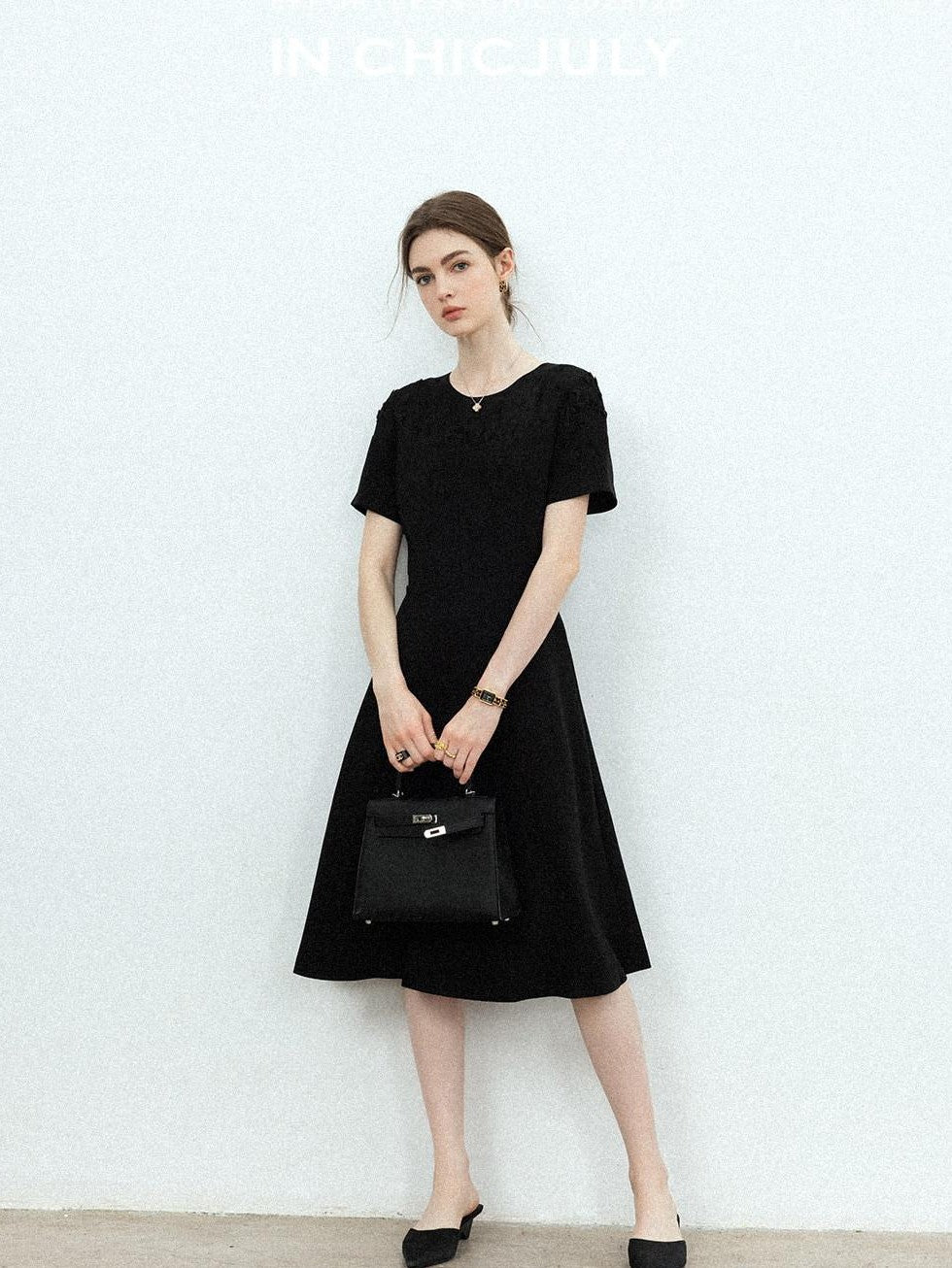chicjuly Handmade Iris Embroidery Structured Tailoring Women's Acetate Midi Dresses