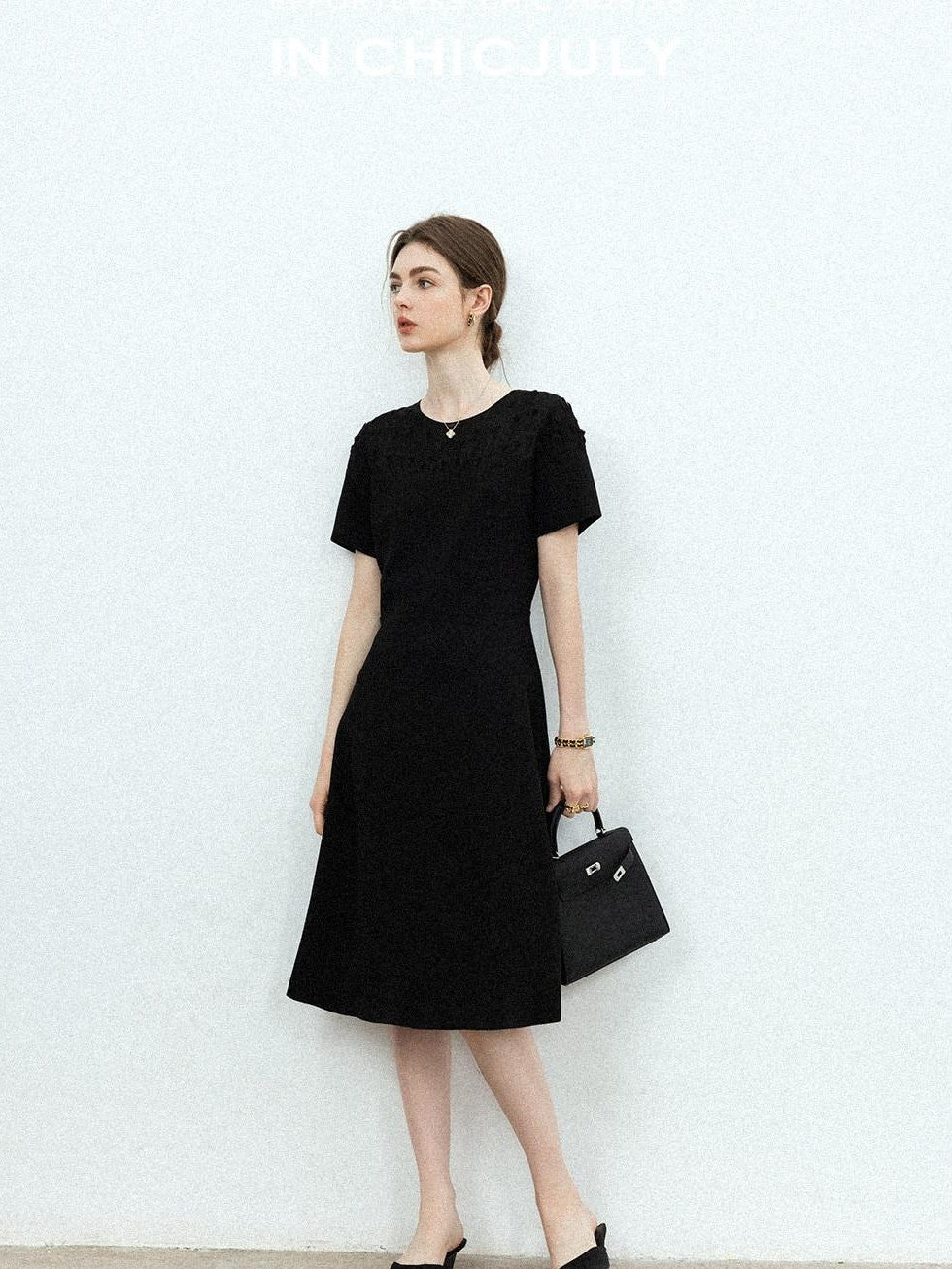 chicjuly Handmade Iris Embroidery Structured Tailoring Women's Acetate Midi Dresses