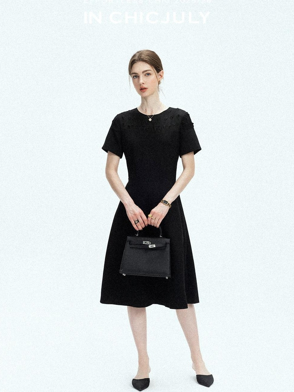 chicjuly Handmade Iris Embroidery Structured Tailoring Women's Acetate Midi Dresses