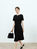 chicjuly Handmade Iris Embroidery Structured Tailoring Women's Acetate Midi Dresses