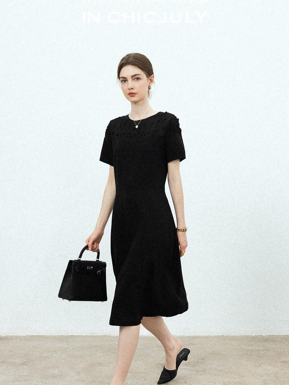 chicjuly Handmade Iris Embroidery Structured Tailoring Women's Acetate Midi Dresses