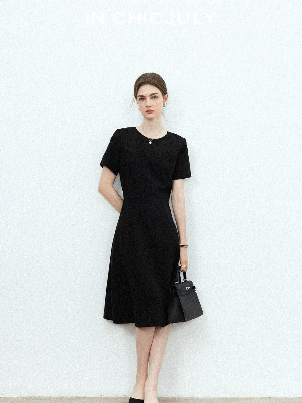 chicjuly Handmade Iris Embroidery Structured Tailoring Women's Acetate Midi Dresses