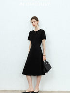 chicjuly Handmade Iris Embroidery Structured Tailoring Women's Acetate Midi Dresses