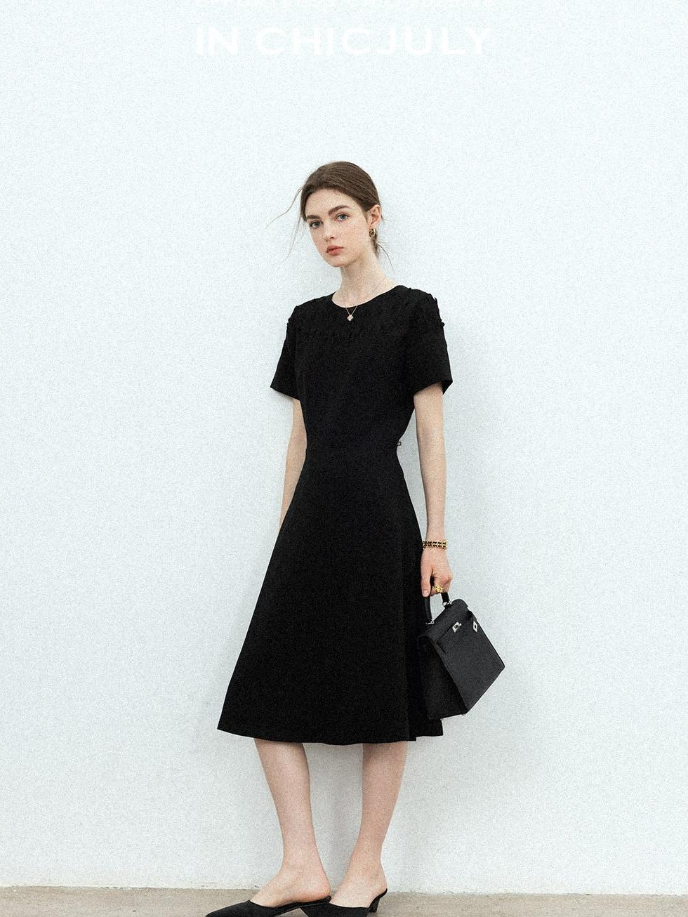 chicjuly Handmade Iris Embroidery Structured Tailoring Women's Acetate Midi Dresses