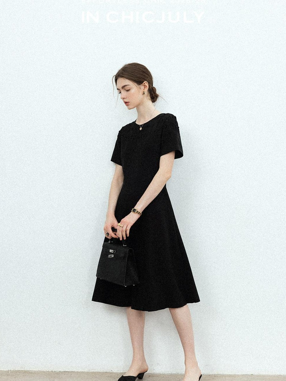 chicjuly Handmade Iris Embroidery Structured Tailoring Women's Acetate Midi Dresses