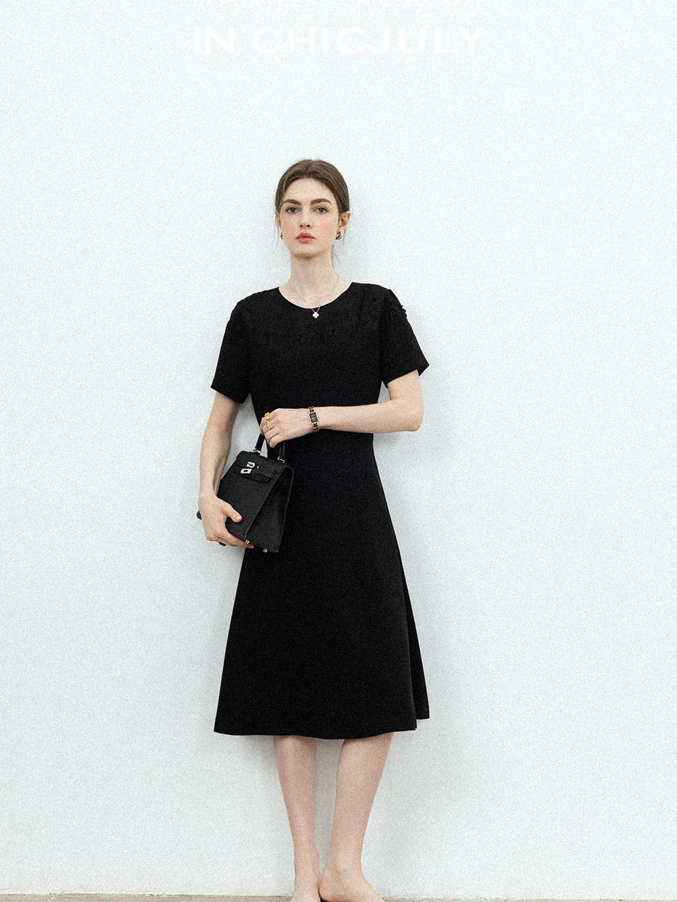 chicjuly Handmade Iris Embroidery Structured Tailoring Women's Acetate Midi Dresses