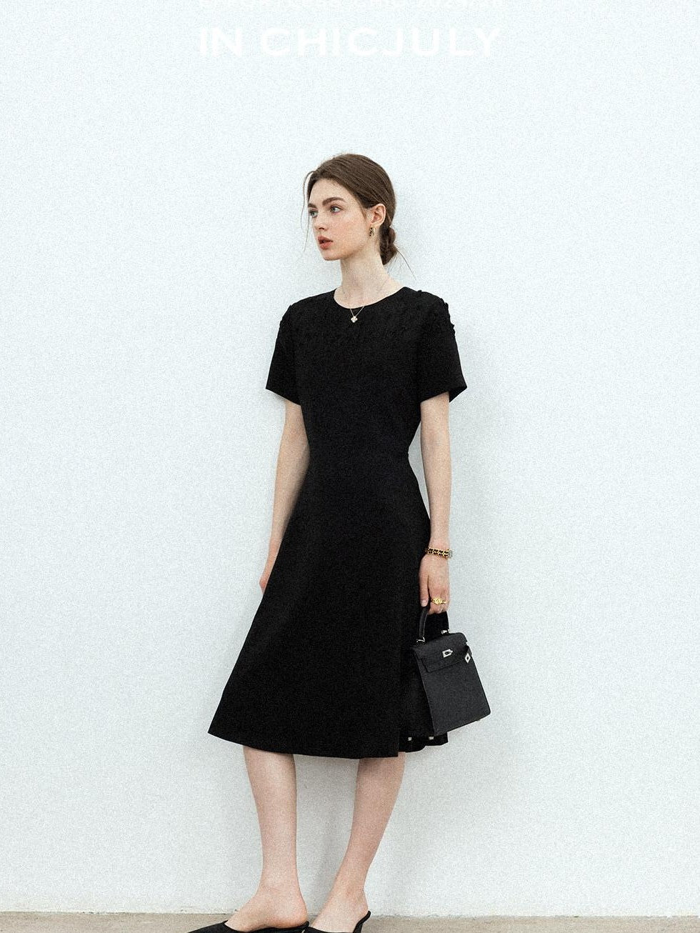 chicjuly Handmade Iris Embroidery Structured Tailoring Women's Acetate Midi Dresses