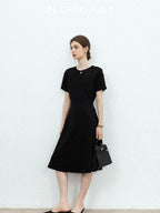 chicjuly Handmade Iris Embroidery Structured Tailoring Women's Acetate Midi Dresses