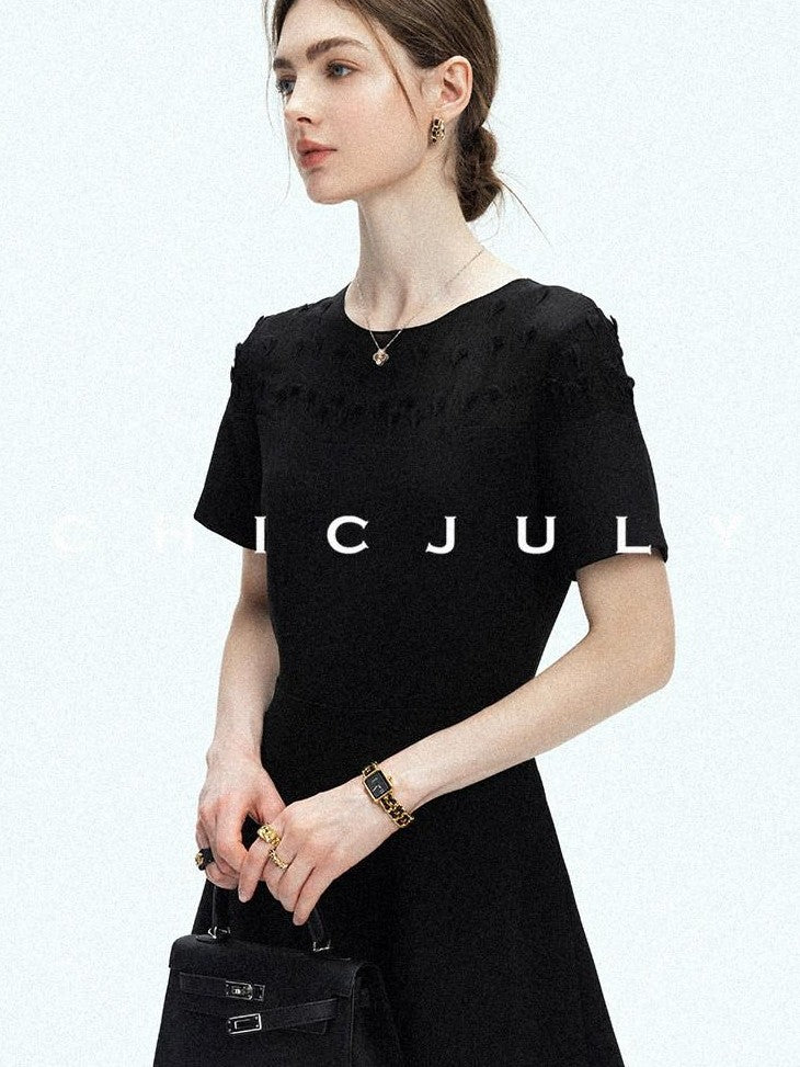 chicjuly Handmade Iris Embroidery Structured Tailoring Women's Acetate Midi Dresses